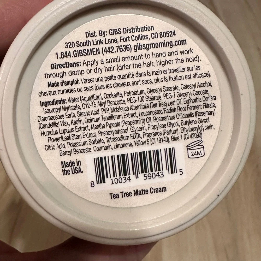 GIBS Tea Tree Matte Cream High Hold Matte‎ Finish 4 oz